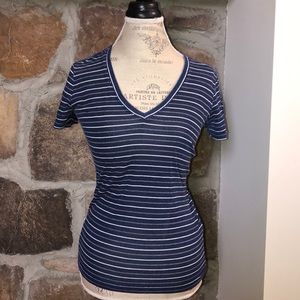 BDG Navy Striped v neck tee